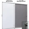 Excello Wall-Mounted Enclosed Sliding Magnetic Dry-Erase Cork Bulletin Combo Board, 36” x 24”, White/Gray, Silver Brushed Metal Frame
