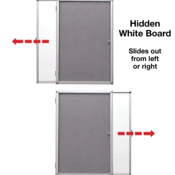 Excello Wall-Mounted Enclosed Sliding Magnetic Dry-Erase Cork Bulletin Combo Board, 36” x 24”, White/Gray, Silver Brushed Metal Frame