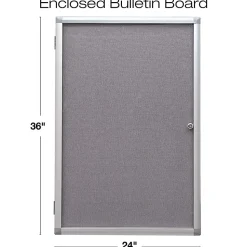 Excello Wall-Mounted Enclosed Sliding Magnetic Dry-Erase Cork Bulletin Combo Board, 36” x 24”, White/Gray, Silver Brushed Metal Frame
