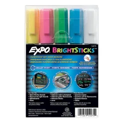 EXPO® Bright Sticks® Wet-Erase Fluorescent Markers, Assorted Colors, Pack Of 5