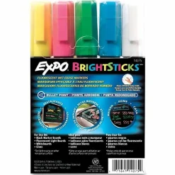 EXPO® Bright Sticks® Wet-Erase Fluorescent Markers, Assorted Colors, Pack Of 5