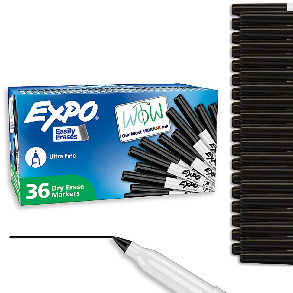 EXPO Dry Erase Markers, Low Odor Ink, Black, Ultra Fine Tip, 36 Count