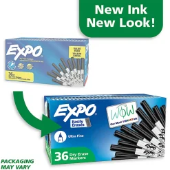 EXPO Dry Erase Markers, Low Odor Ink, Black, Ultra Fine Tip, 36 Count