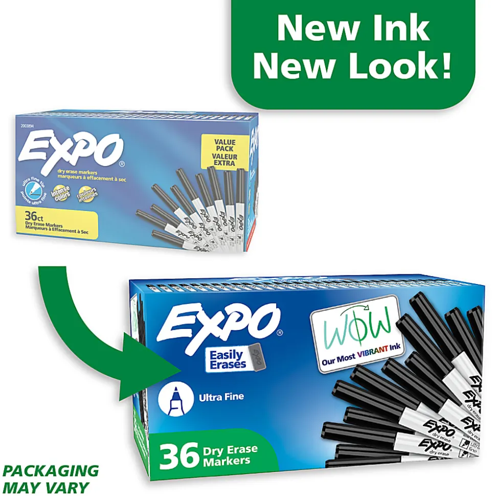 EXPO Dry Erase Markers, Low Odor Ink, Black, Ultra Fine Tip, 36 Count