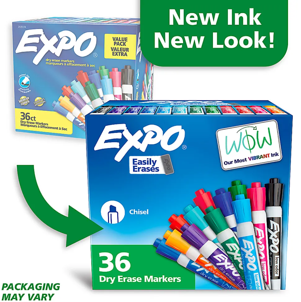 Expo Low-Odor Dry Erase Chisel Tip Markers - Chisel Marker Point Style - Assorted - 36 / Box