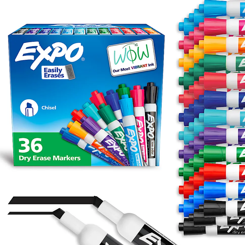 Expo Low-Odor Dry Erase Chisel Tip Markers - Chisel Marker Point Style - Assorted - 36 / Box
