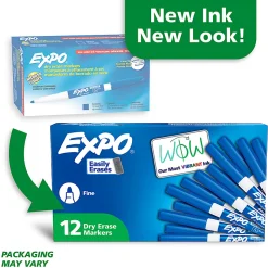 EXPO® Low-Odor Dry-Erase Markers, Fine Point, Blue, Pack Of 12