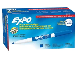 EXPO® Low-Odor Dry-Erase Markers, Fine Point, Blue, Pack Of 12