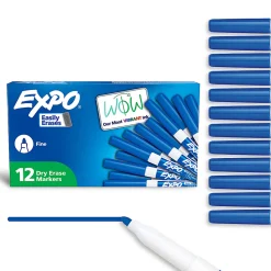 EXPO® Low-Odor Dry-Erase Markers, Fine Point, Blue, Pack Of 12