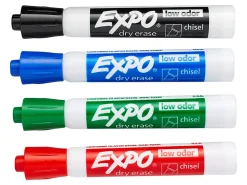 EXPO® Low-Odor Dry-Erase Markers, Chisel Point, Assorted Colors, Pack Of 4
