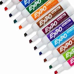 EXPO® Low-Odor Dry-Erase Markers, Chisel Point, Assorted Colors, Pack Of 12, Carded Packaging