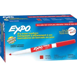 EXPO® Low-Odor Dry-Erase Markers, Fine Point, Red, Pack Of 12