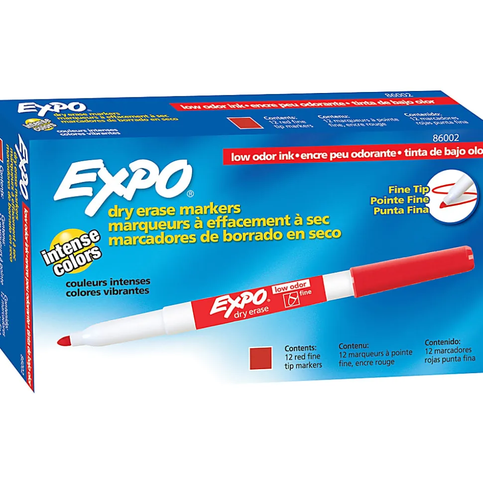 EXPO® Low-Odor Dry-Erase Markers, Fine Point, Red, Pack Of 12