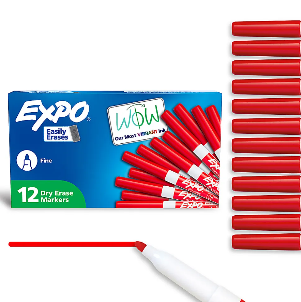 EXPO® Low-Odor Dry-Erase Markers, Fine Point, Red, Pack Of 12