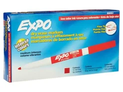 EXPO® Low-Odor Dry-Erase Markers, Fine Point, Red, Pack Of 12