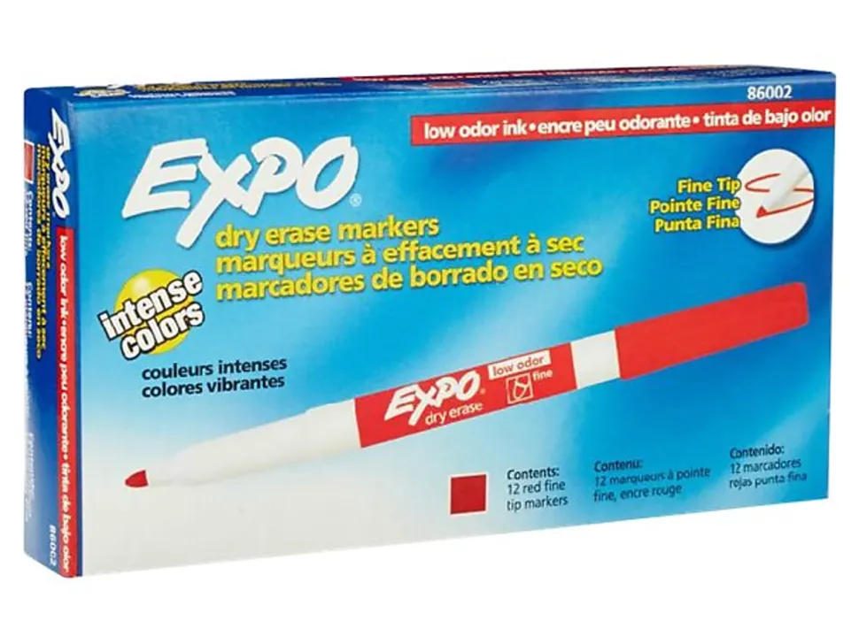 EXPO® Low-Odor Dry-Erase Markers, Fine Point, Red, Pack Of 12