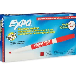 EXPO® Low-Odor Dry-Erase Markers, Fine Point, Red, Pack Of 12