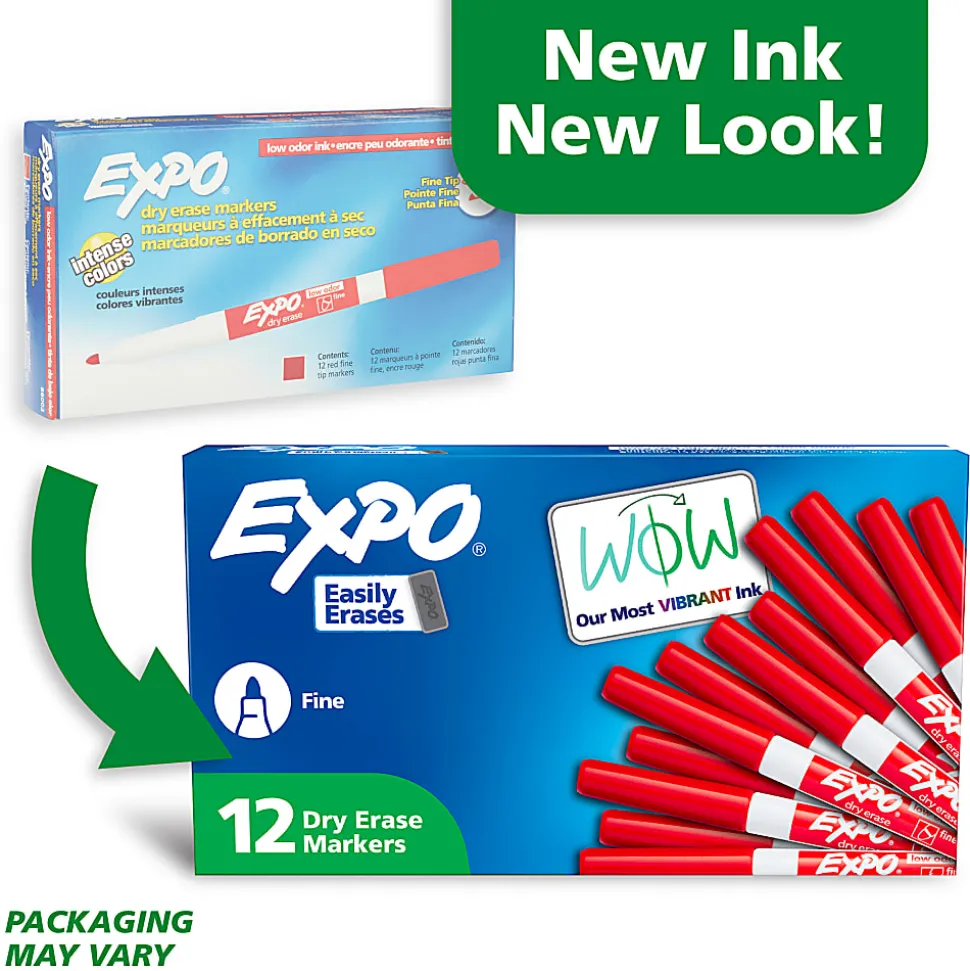 EXPO® Low-Odor Dry-Erase Markers, Fine Point, Red, Pack Of 12