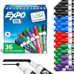 EXPO® Low-Odor Dry-Erase Markers, Chisel Point, Assorted Colors, Pack Of 36