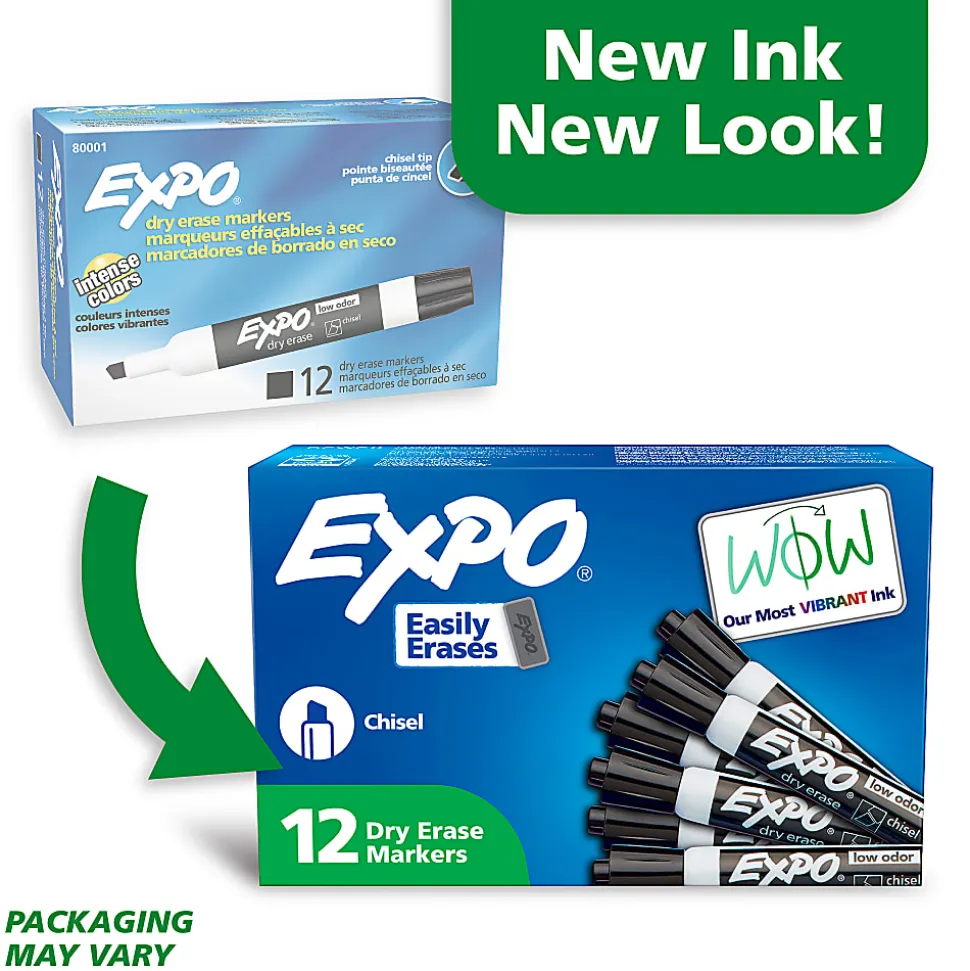 EXPO® Low-Odor Dry-Erase Markers, Chisel Tip, Black, Pack Of 12