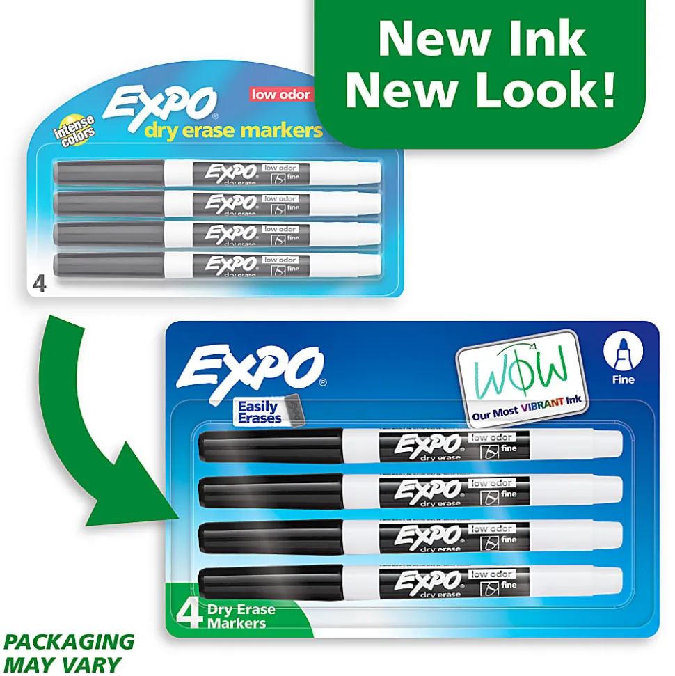 EXPO® Low-Odor Dry-Erase Markers, Fine Point, Black, Pack Of 4
