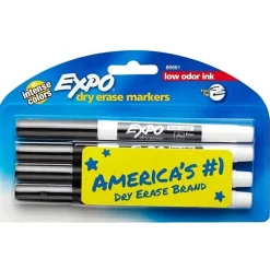 EXPO® Low-Odor Dry-Erase Markers, Fine Point, Black, Pack Of 4