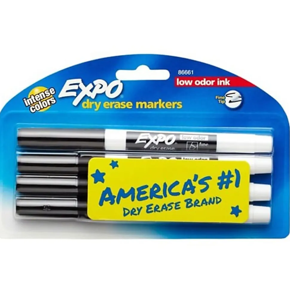 EXPO® Low-Odor Dry-Erase Markers, Fine Point, Black, Pack Of 4