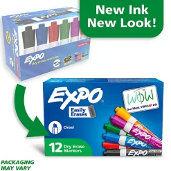 EXPO® Low-Odor Dry-Erase Markers, Chisel Point, Assorted Colors, Box Of 12