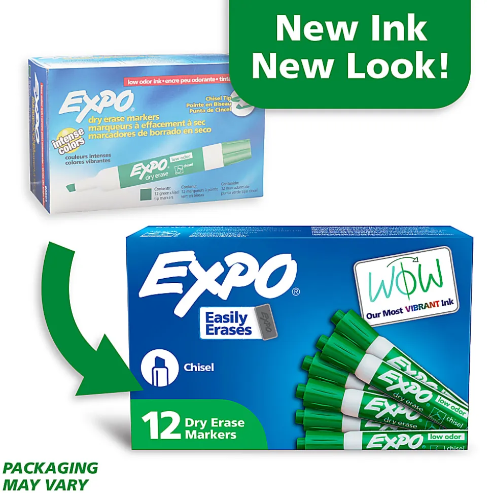 EXPO® Low-Odor Dry-Erase Marker, Chisel Point, Green, Pack of 12