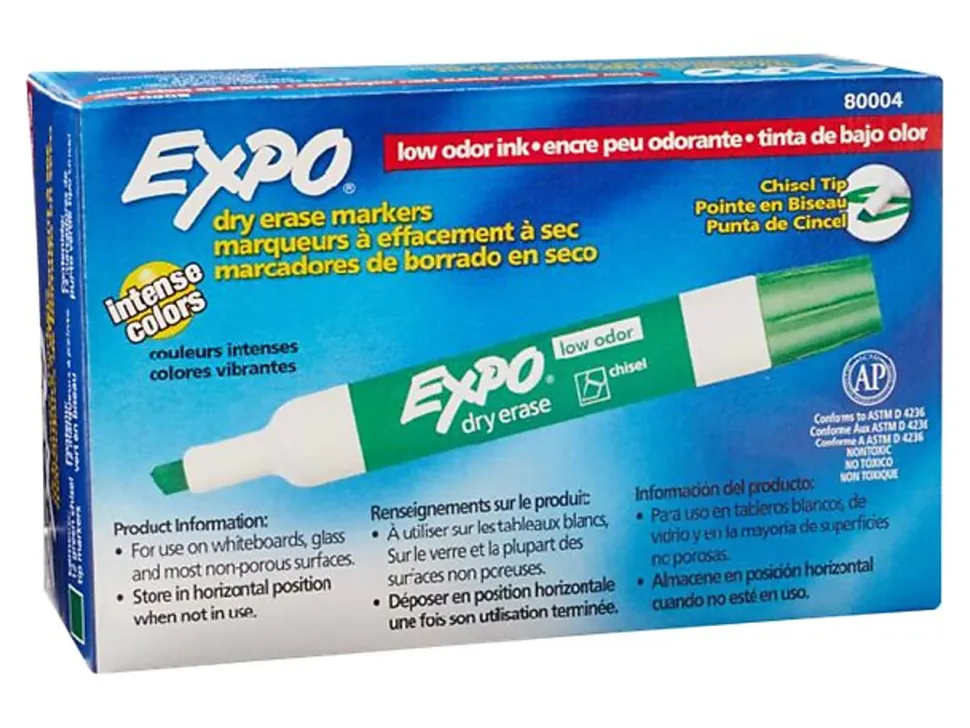 EXPO® Low-Odor Dry-Erase Marker, Chisel Point, Green, Pack of 12