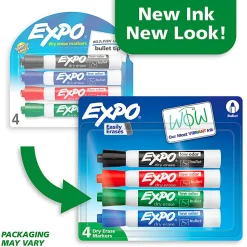 EXPO® Low-Odor Dry-Erase Markers, Bullet Tip, Assorted Ink Colors, Pack Of 4 Markers