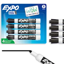EXPO® Low-Odor Dry-Erase Markers, Bullet Tip, Black/White Barrel, Black Ink, Pack Of 4 Markers