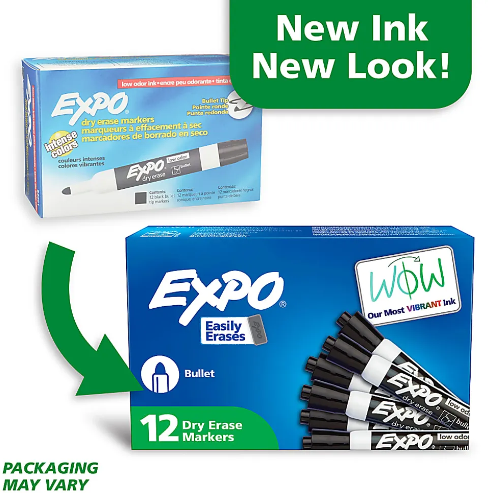 EXPO® Low-Odor Dry-Erase Markers, Bullet Point, Black, Pack Of 12