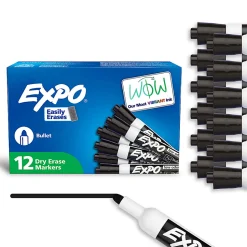 EXPO® Low-Odor Dry-Erase Markers, Bullet Point, Black, Pack Of 12