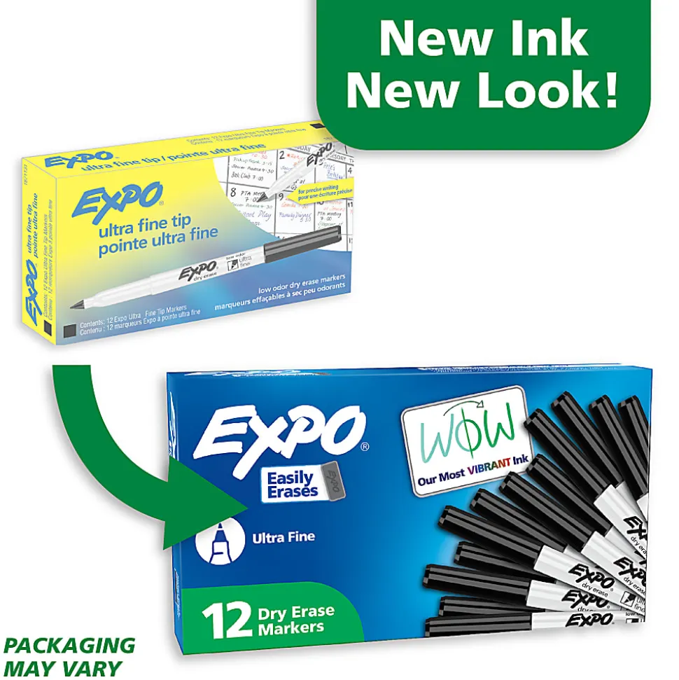 EXPO® Low-Odor Dry-Erase Markers, Ultra-Fine Point, Black, 12/Pack