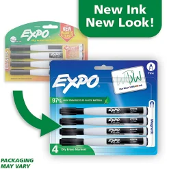 EXPO® Magnetic Dry Erase Markers With Eraser, Fine Tip, Black Ink, Pack Of 4