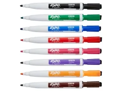 EXPO® Magnetic Dry Erase Markers With Eraser, Fine Tip, Assorted Ink Colors, Pack Of 8