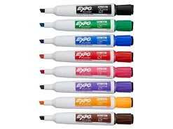 EXPO® Magnetic Dry Erase Markers With Eraser, Chisel Tip, Assorted Ink Colors, Pack Of 8