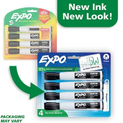 EXPO® Magnetic Dry Erase Markers With Eraser, Chisel Tip, Black Ink, Pack Of 4