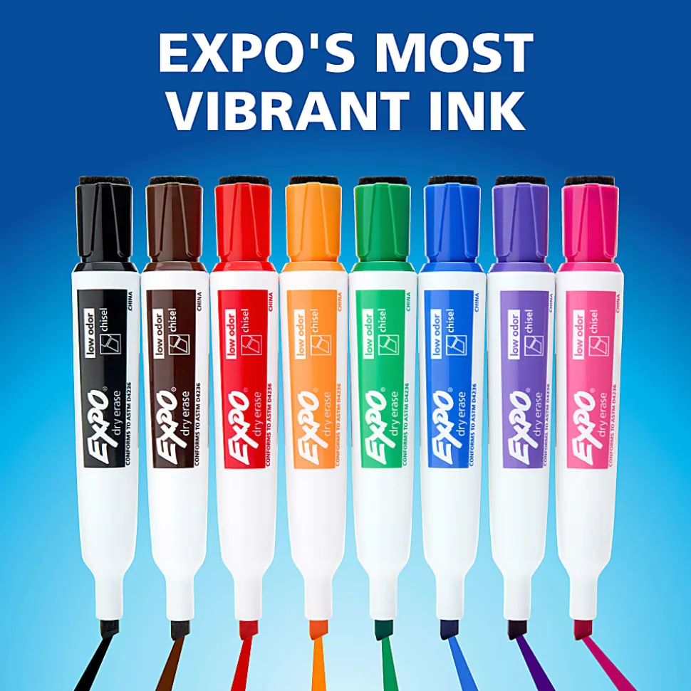 EXPO® Magnetic Dry Erase Markers With Eraser, Chisel Tip, Black Ink, Pack Of 4
