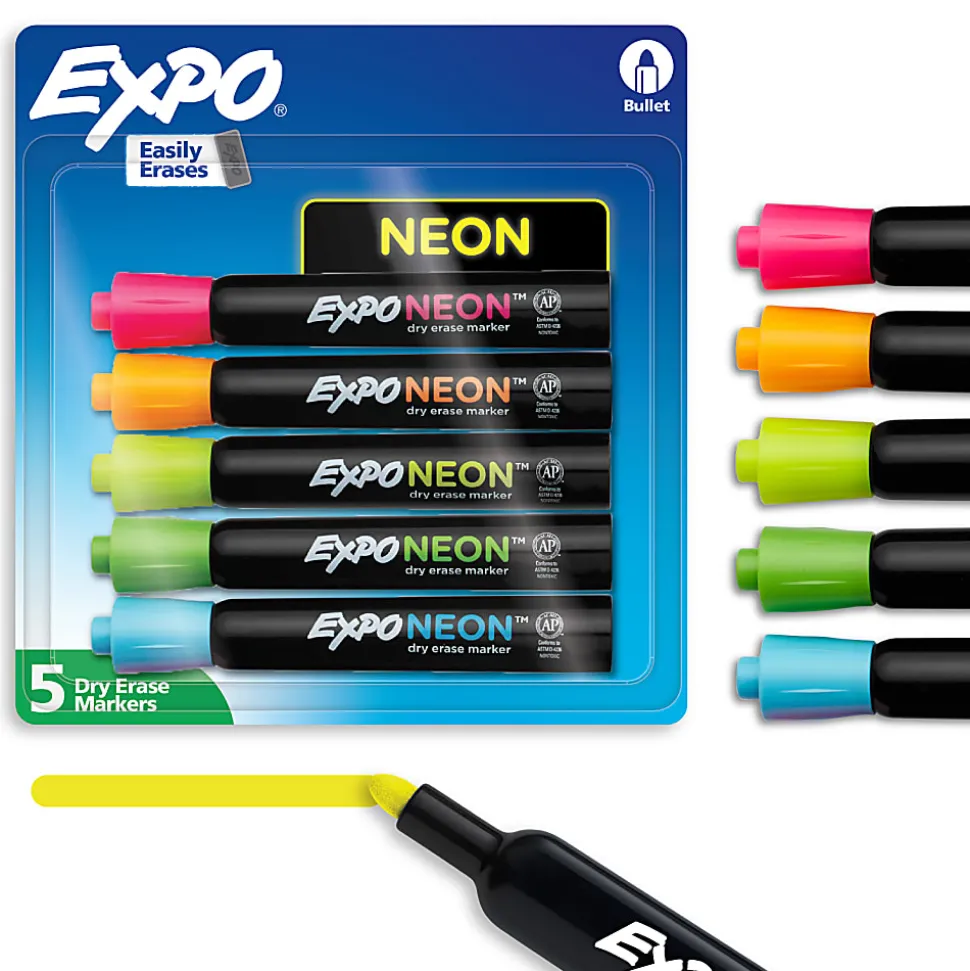 EXPO® Neon Dry-Erase Markers, Assorted, Pack Of 5