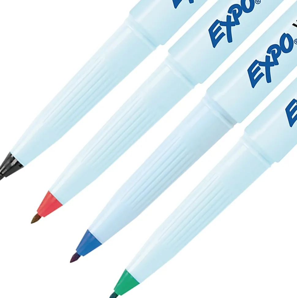 EXPO® Vis-A-Vis Wet-Erase Markers, Fine Point, White Barrels, Assorted Ink Colors, Pack Of 4 Markers