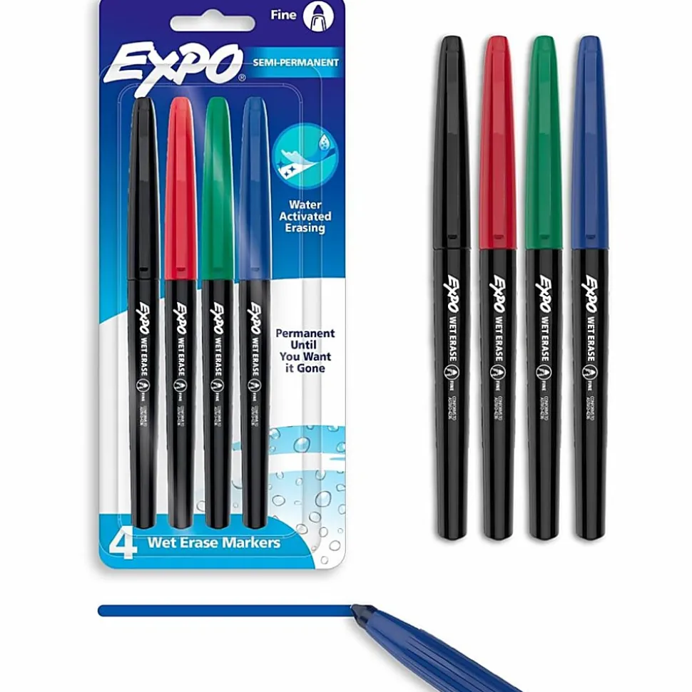 Expo Wet Erase Markers, Fine Tip - Fine Marker Point - Erasable - Assorted Ink - 4 / Pack