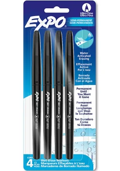 Expo® Wet-Erase Ultra Fine-Tip Markers, Black Barrel, Black Ink, Set Of 4 Markers