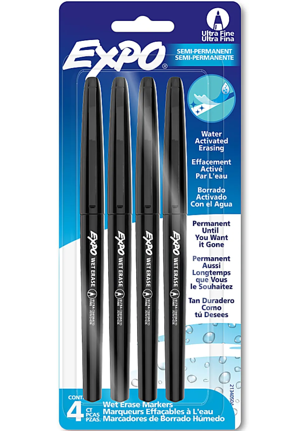 Expo® Wet-Erase Ultra Fine-Tip Markers, Black Barrel, Black Ink, Set Of 4 Markers