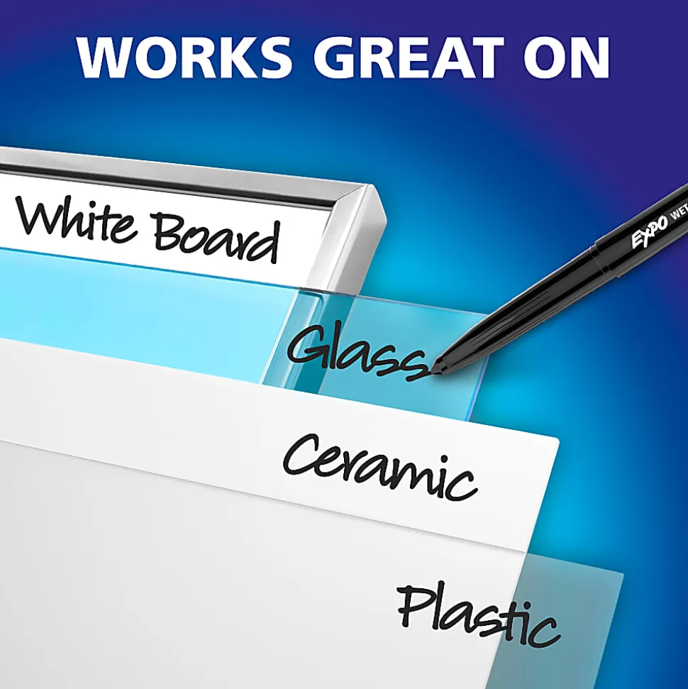 Expo® Wet-Erase Ultra Fine-Tip Markers, Black Barrel, Black Ink, Set Of 4 Markers