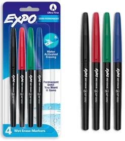 EXPO® Wet-Erase Ultra Fine-Tip Markers, Assorted Colors, Pack Of 4