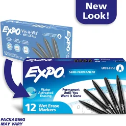 EXPO® Wet-Erase Ultra Fine-Tip Markers, Black, Box Of 12