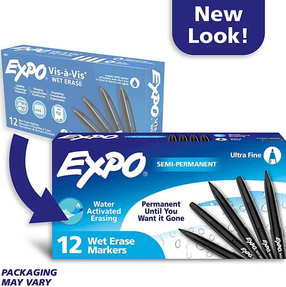 EXPO® Wet-Erase Ultra Fine-Tip Markers, Black, Box Of 12