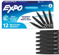 EXPO® Wet-Erase Ultra Fine-Tip Markers, Black, Box Of 12